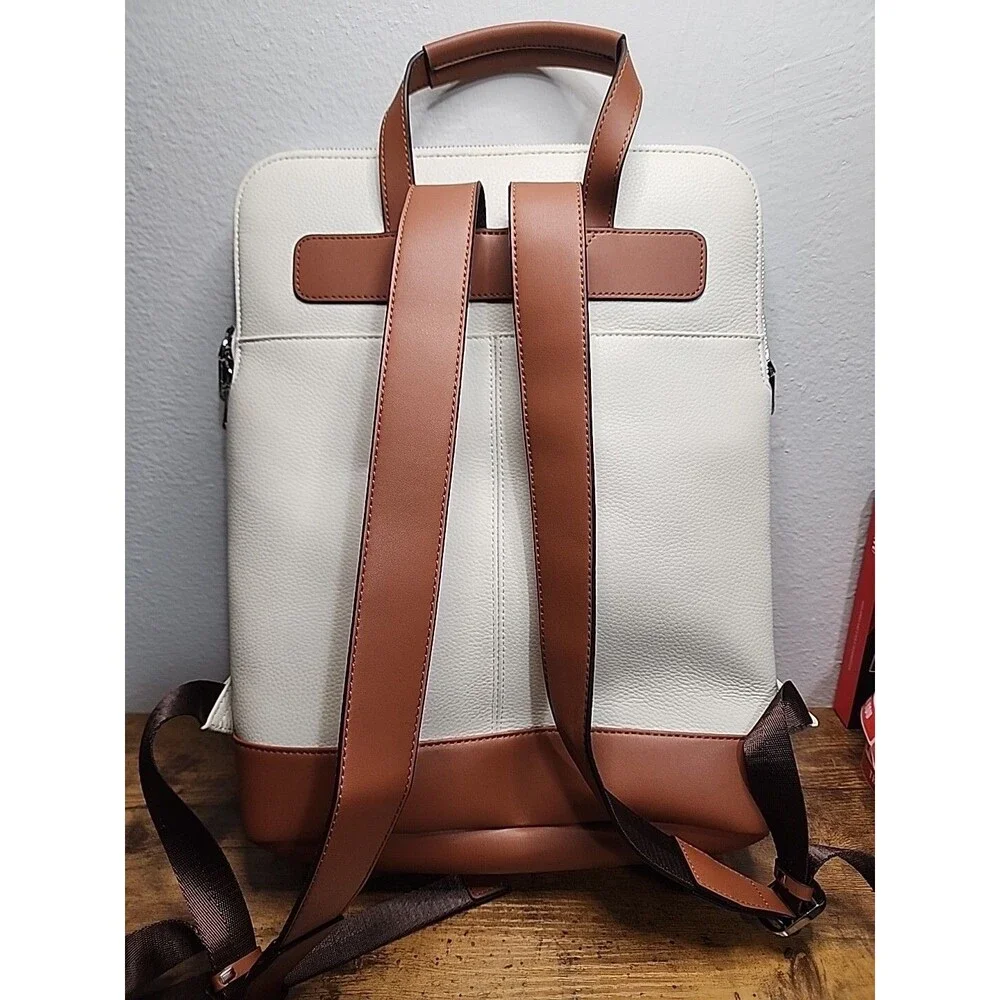BOSTANTEN Leather Backpack Laptop Bag Travel Casual Computer Beige Brown
